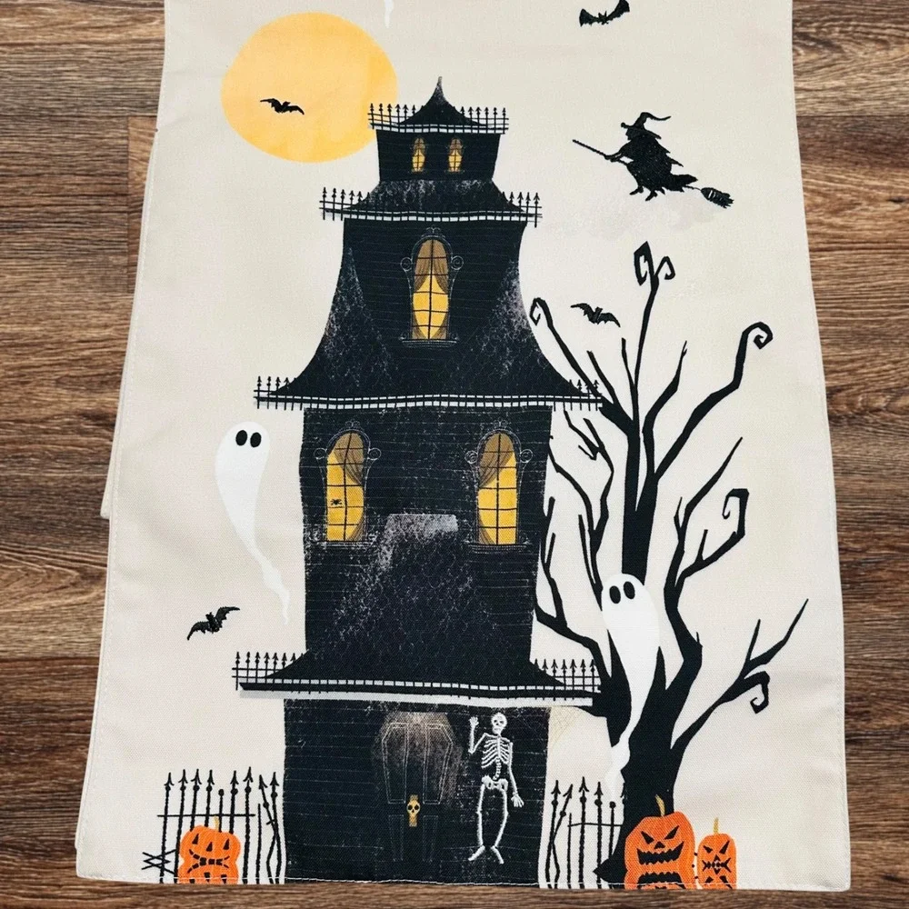FAO Schwarz Halloween 14x72 Spooky Tree Table Runner Polyester Embroidered
